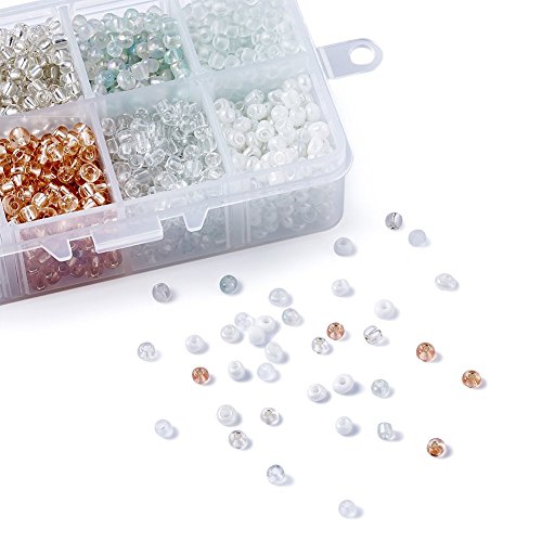 Pandahall About 1900Pcs 6/0 Glass Seed Beads Round Loose Spacer Beads Hole: 1mm for DIY Jewelry Making (White & Clear) - color: White, size: 6/0