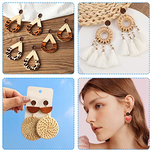 Wood Earring Posts for Jewelry Making, 70Pcs Wooden Stud Earrings Posts with Loop Earring Findings Wooden Flat Round Earring Studs Bulk with Ear Backs for Earring Making Supplies Jewelry Findings - color: Round-70pcs