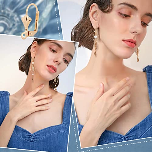 Beebeecraft 1 Box 50Pcs Leverback Earring Findings 18K Gold Plated French Earring Hooks 16x11mm Leaf Pattern Interchangeable Dangle Ear Wire Findings for Jewelry Making - color: 16x11mm Leaf Earring Hooks