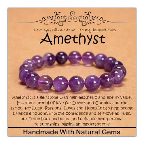 Natural Healing Gemstone Bracelet Handmade Yoga Stretch Elastic Bracelet Stress Relief Crystal Jewelry for Men and Women - color: Amethyst (Love Guardian), size: 10mm