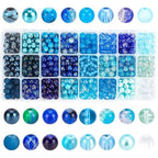 PH PandaHall 720pcs 8mm Blue Beads for Jewelry Making Glass Beads 24 Color Bracelet Bead Round Craft Loose Bead for Bracelets Necklaces Earring Summer Hawaii Boho Heshi Surfer Wave Jewelry Making - color: Blue