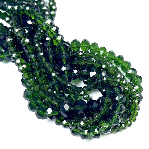 580pcs 4/6/8/10mm Glass Beads, Deep Green Faceted Crystal Briolette Loose Beads for Bracelets Necklaces DIY Crafts - color: Dark Green