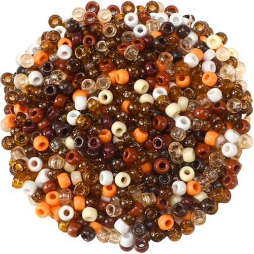 UPINS 1200 Pcs Brown Pony Beads for Jewelry Making DIY Crafts Party Decoration Necklace Friendship Bracelets Romantic Accessories (8 Colors) - color: Tan Brown Yellow White Glitter