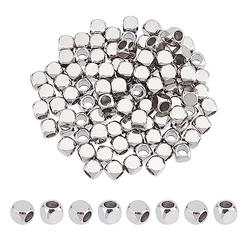 UNICRAFTALE 100pcs 4mm Stainless Steel Spacer Beads - Square, Smooth, Finding for DIY Bracelet, Necklace, Jewelry Making - color: Stainless Steel Color