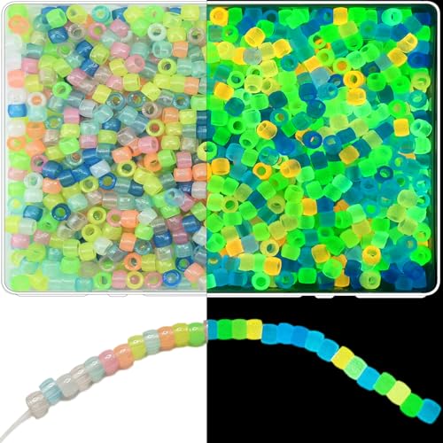 900 Pcs Glow in The Dark Pony Beads - Mix Colors Luminous Plastic Glow UV Beads for Bracelets, Jewelry Making, Hair Braiding, Necklace - color: Mixed Colors Pony Beads - 900pcs