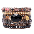 YGLINE Women Boho Handmade Natural Stone Crystal Leather Bead Wrap Bracelets Collection - color: Oynx