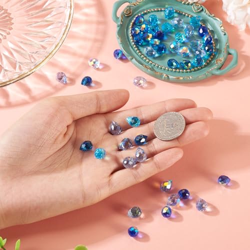 50Pcs Blue Faceted Teardrop Glass Beads Top Drilled Drop Spacer Glass Beads Transparent Water Drop Crystal Bead Teardrop Chandelier Charms for DIY Crafts Earring Necklace Making - color: Blue