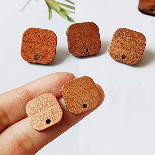 DoreenBeads 30Pcs Natural Wooden Stud Earrings Posts with Loop for Jewelry Making- Square Wood Earring Posts with Ear Backs for Women DIY Earring Making Personalized Jewelry Findings - color: Square