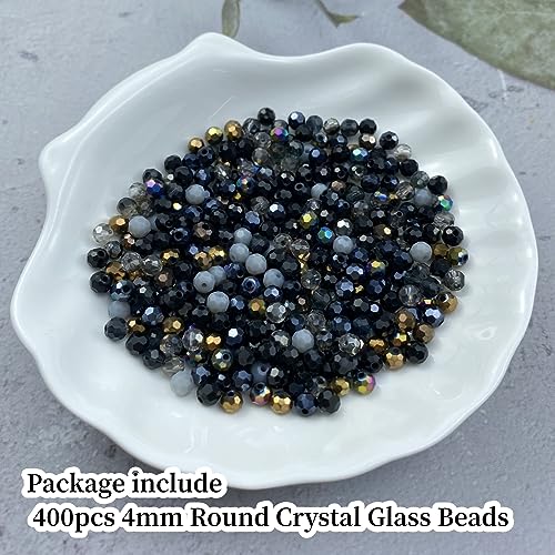 400pcs 4mm Round Crystal Glass Beads Round Faceted Spacer Beads for Jewelry Making Bracelet Earring Necklace Wind Chimes Suncatchers DIY Craft Making Supplies(Black Series) - color: Black Series, size: 4mm