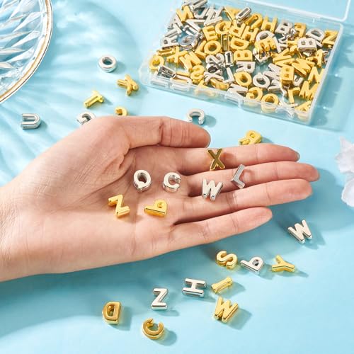 Cheriswelry 104Pcs Acrylic Letter Beads Plating Alphabet Plastic Beads Initial Letter A-Z Bead 12mm for DIY Bracelet Necklace Keychain Phone Straps Jewelry Making - color: 2 Color