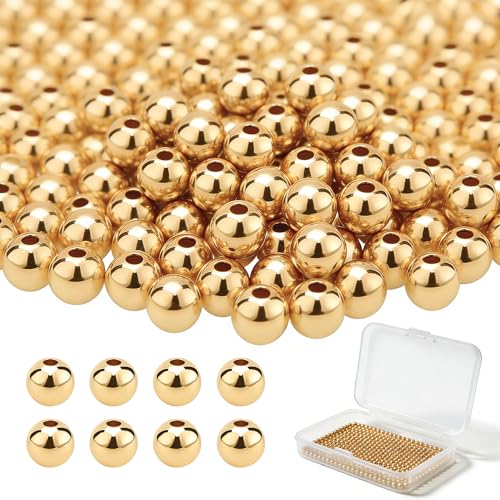 CeeVian 14K Gold Filled Spacer Beads 300PCS Seamless Gold Round Beads Spacer Bead That Do Not Fade Easily Round Bracelet Bead for DIY Necklace Bracelet Jewelry Making (5MM) - size: 5MM