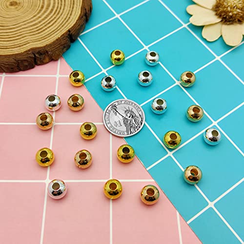 150Pcs Metal Spacer Beads for Jewelry Making 10mm Metallic Plated Round Beads Small Spacer Round Ball Beads Seamless Smooth Loose Beads for Earring Necklace Bracelet DIY Crafts(Gold Silver K Gold) - color: 10mm, Gold Silver K Gold