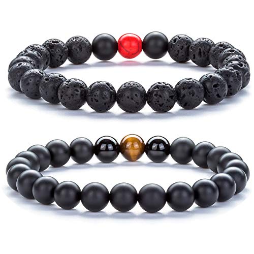 Hamoery Men Women 8mm Tiger Eye Stone Beads Bracelet Elastic Natural Stone Yoga Bracelet Bangle - color: A-2 Pcs Set 4-21003