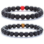 Hamoery Men Women 8mm Tiger Eye Stone Beads Bracelet Elastic Natural Stone Yoga Bracelet Bangle - color: A-2 Pcs Set 4-21003