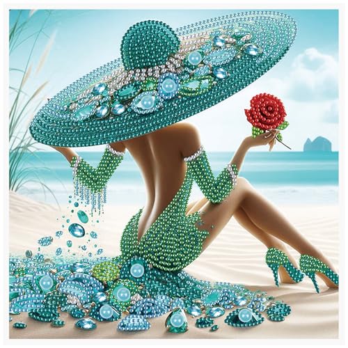 AiYuanzsh Special Shape Diamond Painting Kits for Adults, Beach Beauty 5D Crystal Rhinestone Diamond Art Painting Canvas, DIY Paint by Diamonds Unique Craft Kits, Relaxing Craft for Home Decoration - color: Beach Beauty