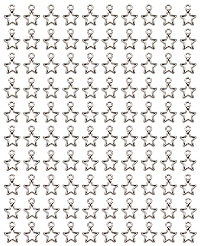 Shapenty Mini Metal Hollow Star Pendant Charms Beads Bulk Pentagram Charms for Necklace Earring Bracelet Keychain Jewelry Making Craft Project Christmas Decoration, 100PCS - color: Antique Silver