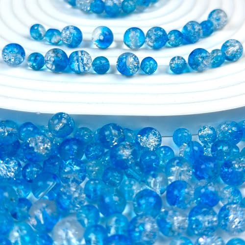 300pcs Crackle Glass Beads, 6mm and 8mm Blue Crystal Glass Beads Round Loose Spacer Bulk Beads for DIY Craft Earring Necklace Bracelet Jewelry - color: Blue