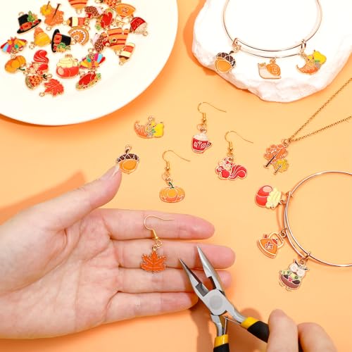 MARFOREVER 40Pcs/20 Pairs Fall Charms, Thanksgiving Charm for Jewelry Making, Autumn Pumpkin Maple Leaf Turkey Enamel Pendants for Bracelet Necklace Earrings Making Accessories - style: Fall