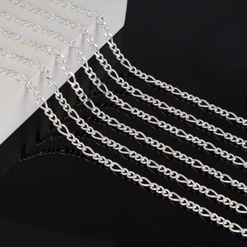 KYUNHOO 13 FT/4M Silver Plated Jewelry Chain Roll Figaro Curb Links Necklace Chains Bulk with Lobster Clasps Jump Rings for Women Men Making Jewelry Crafts - color: Figaro Silver