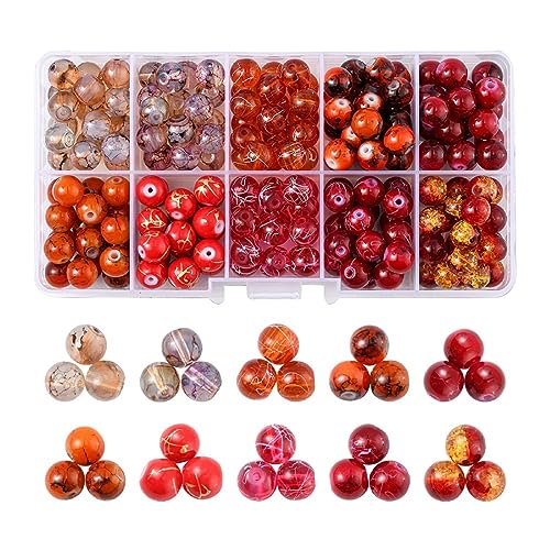 200pcs 10 Colors Glass Beads for Jewelry Making, 8mm Round Spacer Loose Beads Used for Bracelet Necklace Accessories (Red) - color: red-8MM
