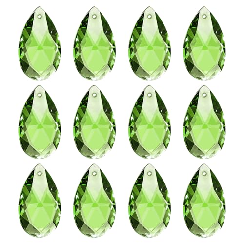 PATIKIL K9 Crystal Pendants Teardrop Beads, 12 Pack 28mm Chandelier Prisms Parts Hanging Beads DIY Lamp for Arts Crafts Decoration, Green - color: Green