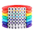 Rainbow Heishi Surfer Bracelets Set for Women Stackable Clay Beaded Bracelets Disc Stretch Preppy Bracelets Layering Colorful Friendship Bracelets Team Cheer Bulk Boho Summer Beach Jewelry Gift - style: BESTIE