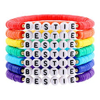 Rainbow Heishi Surfer Bracelets Set for Women Stackable Clay Beaded Bracelets Disc Stretch Preppy Bracelets Layering Colorful Friendship Bracelets Team Cheer Bulk Boho Summer Beach Jewelry Gift - style: BESTIE