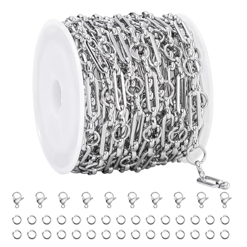 YOUBEIYEE 13 Feet Stainless Steel Chains Bulk on Spool Circle Paperclip Link Chain for Jewelry Making - color: Circle Paperclip Silver