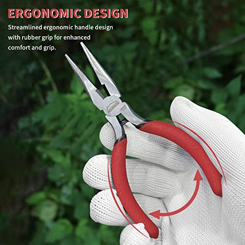 Needle Nose Pliers, 5 Inch, 5 Pack, Long Nose Pliers with Side Cutter, Spring Loaded for Cutting and Bending Wire - color: Red