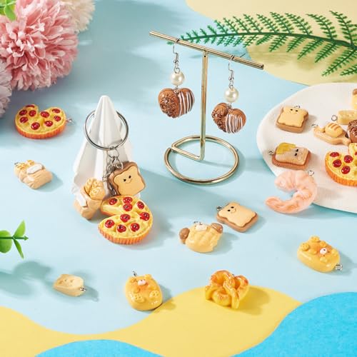Cheriswelry Cup Cake Resin Pendants Lovely Food Sweet Dessert Dangle Charms Links Hanging Ornament with Metal Loop Fruit Pendants for Key Chains Bracelet Necklace Jewelry Making - color: Mixed Color-Bread
