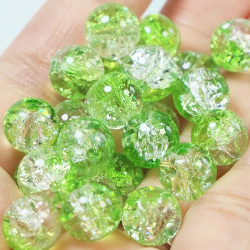100Pcs 10mm Crackle Glass Beads for Jewelry Making - Round Spacer Crystal Beads Bulk, DIY Craft Supplies for Necklace Bracelet Earrings (Leaf Green Transparent) - color: Leaf Green Transparent