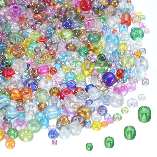 MECCANIXITY 15/0 11/0 8/0 6/0 Glass Seed Beads 1.5mm/2mm/3mm/4mm Loose Seed Beads for Jewelry Earring Bracelet Craft Making, 5888PCS, Colorful - color: Colorful