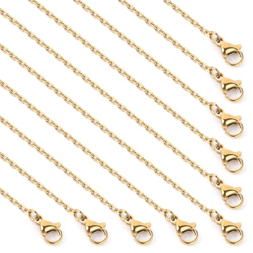 Cadikez 24PCS Gold Rolo Cable Chain Necklace Bulk, 2mm 18inch 18K Gold PVD Plated Stainless Steel Finished Oval Cable Link Chains for Necklace Jewelry Making - color: 2.0mm Gold Color