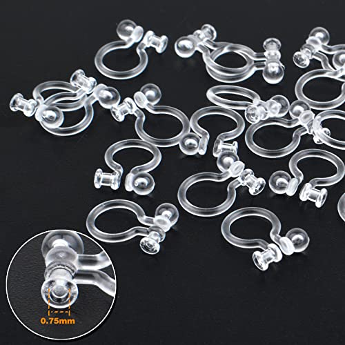 20 Pieces Clear Clip-on Earring Converters Component Resin Earring Findings Fit 0.75mm Pins for Non-Pierced Ears DIY Earring Making Supplies