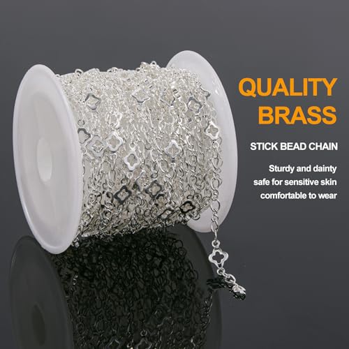 KYUNHOO 16.4 FT/5M Hollow Clover Chains for Crafts Silver Jewelry Making Chain Roll on Bulk with Clasps for Women DIY Supply Jewelry Findings - color: Clover Silver