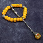 Simple Designed Natural Stone Worry Beads - Prayer Beads Tesbih-Tasbih-Tasbeeh-Misbaha-Subha-Sebha-Sibha-Rosary (Yellow Resin Drum -13X9 mm- 19 Big Beads) - color: Yellow Resin Drum -13X9 mm- 19 Big Beads