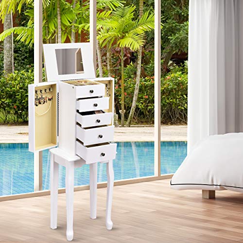 Giantex Jewelry Cabinet Armoire Box Storage Chest Necklace Stand Organizer - color: White