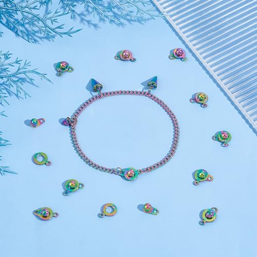 UNICRAFTALE 12Pcs Stainless Steel Small Snap Clasps Rainbow Color Round Clasps Ball Socket Snap Clasps Fastener Snap Button Clasps for DIY Necklaces Bracelets Jewelry Making 1.5mm Hole, 15.5mm - color: Rainbow