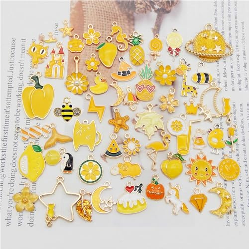 30pcs Mixed Enamel Charms Pendants for Jewelry Making Bulk lot Necklace Earrings Bracelet Craft Findings - color: Yellow