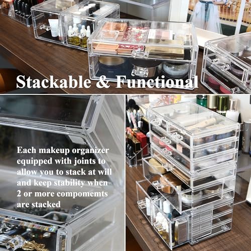 Sea Team 3-Layer Stackable Clear Makeup Organizer with Drawers, Acrylic Plastic Cosmetic Display Case, Jewelry Storage Box, Holder for Dresser, Bathroom, Vanity, Countertop (8 Drawers) - size: 3-Layer, 8 Drawers