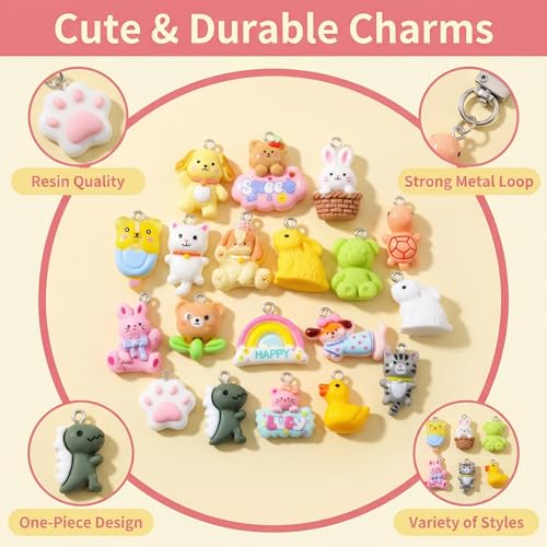 KJML DIY Cute Keychain Charms Bulk 30pcs Pendant Charms for Keychain Making Mini Resin Charm for Funny Keychains Bag Charm Purse Backpack Jewelry Making - color: Mix Animal