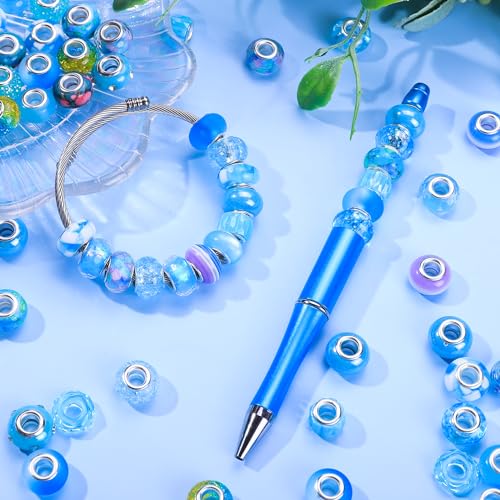 100 Pieces Assorted European Large Hole Fairy Wand Garden Beads, Mixed Color Lampwork Spacer Craft Beads for DIY Jewelry Making Supplies(Aqua) - color: Aqua