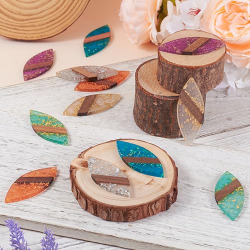 Beadthoven Leaf Natural Wood Earring Charms, 12Pcs/6 Pairs Colorful Clear Leaves Resin Charms with Gold Foil for DIY Dangle Wooden Earring Making Supplies - color: Colorful Leaf Glittery