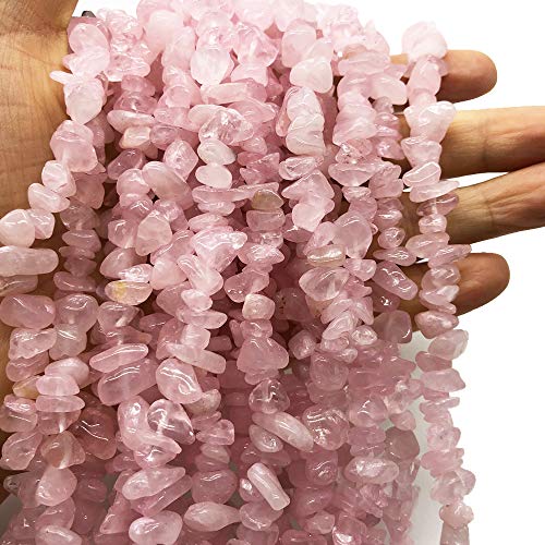 5-8mm Rose Quartz & Green Prehnite Tumbled Stone Chip Beads for Jewelry Making, Irregular Shaped Healing Crystal Loose Bead Supplys Bead, Pack of 2 Strands(64 inches)
