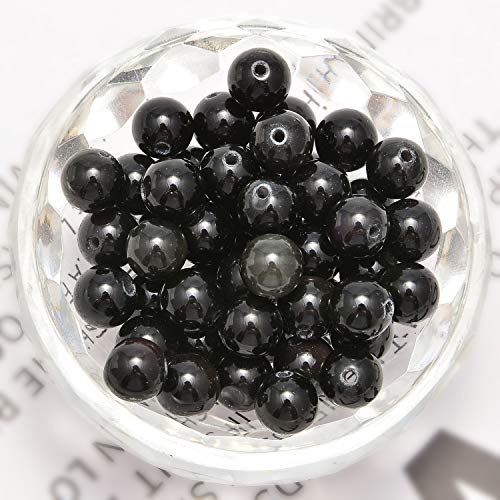 NCB 100pcs Original Natural Stone Beads Gemstone Round Loose Beads 6mm 8mm 10mm (Black Obsidian, 6mm 100Beads) - color: Black Obsidian, size: 6mm 100Beads