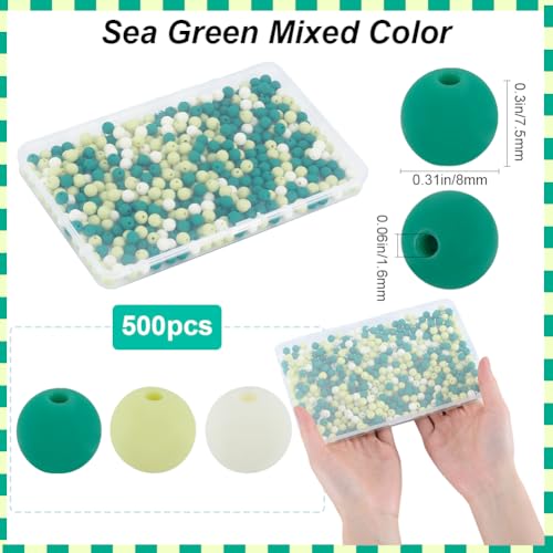 1 Box 500Pcs Matte Round Beads 8mm Acrylic Bead Bulk Plastic Green Frosted Pastel Matte Mix Bubblegum Loose Spacer Beads for Bracelets Necklaces Earrings Jewelry Making Beading Supplies - color: Sea Green