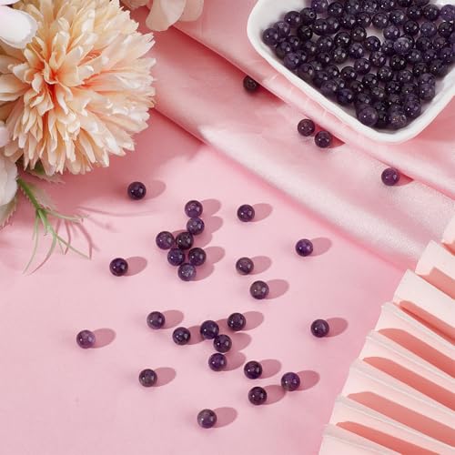 1 Box 6MM 120PCS Natural Amethyst Round Beads with Hole Purple Gemstone Crystal Chakra Reiki Power Energy Loose Spacer Charm Bead Bulk for Jewelry Making Earrings Bracelets DIY Craft Supply
