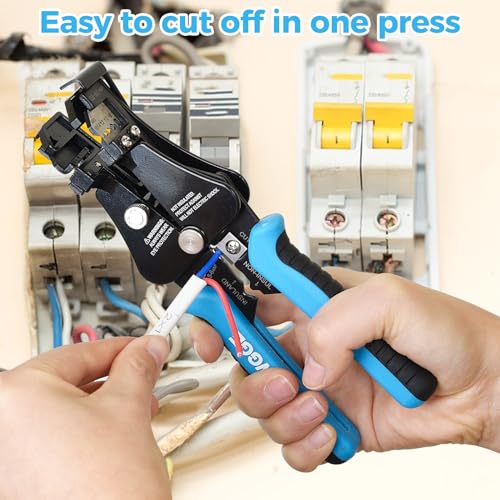 WGGE Automatic Heavy Duty Wire Stripper/Wire Cutter, 3 IN 1 Adjustable Wire Stripper Tool for 8-18 AWG Solid and Stranded Electrical Wire | 10-22 AWG Wire Crimping Tool
