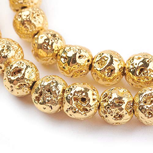 Beadthoven 5Strands Electroplated Natural Lava Bead Strands 4mm Rock Round Gold Plated Stone Bead Charms for Jewelry Making Women & Men’s Bracelets Handmade Accessories Finding Supplies - color: Gold, size: 4mm
