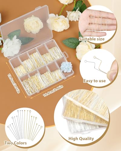 FIVEIZERO 900 PCS Eye Pins and Flat Head Pins for Jewelry Making, Metal Eyepins, Headpins & Ball Head Pins for DIY Earrings, Necklaces, Bracelets, Pendants, 1.2", 1.6", 2", Gold & Silver - color: Mix